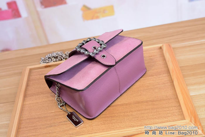 COACH蔻馳 最新款 F37798 單肩斜挎女包 鑲鑽鏈條小方包  Chz1465